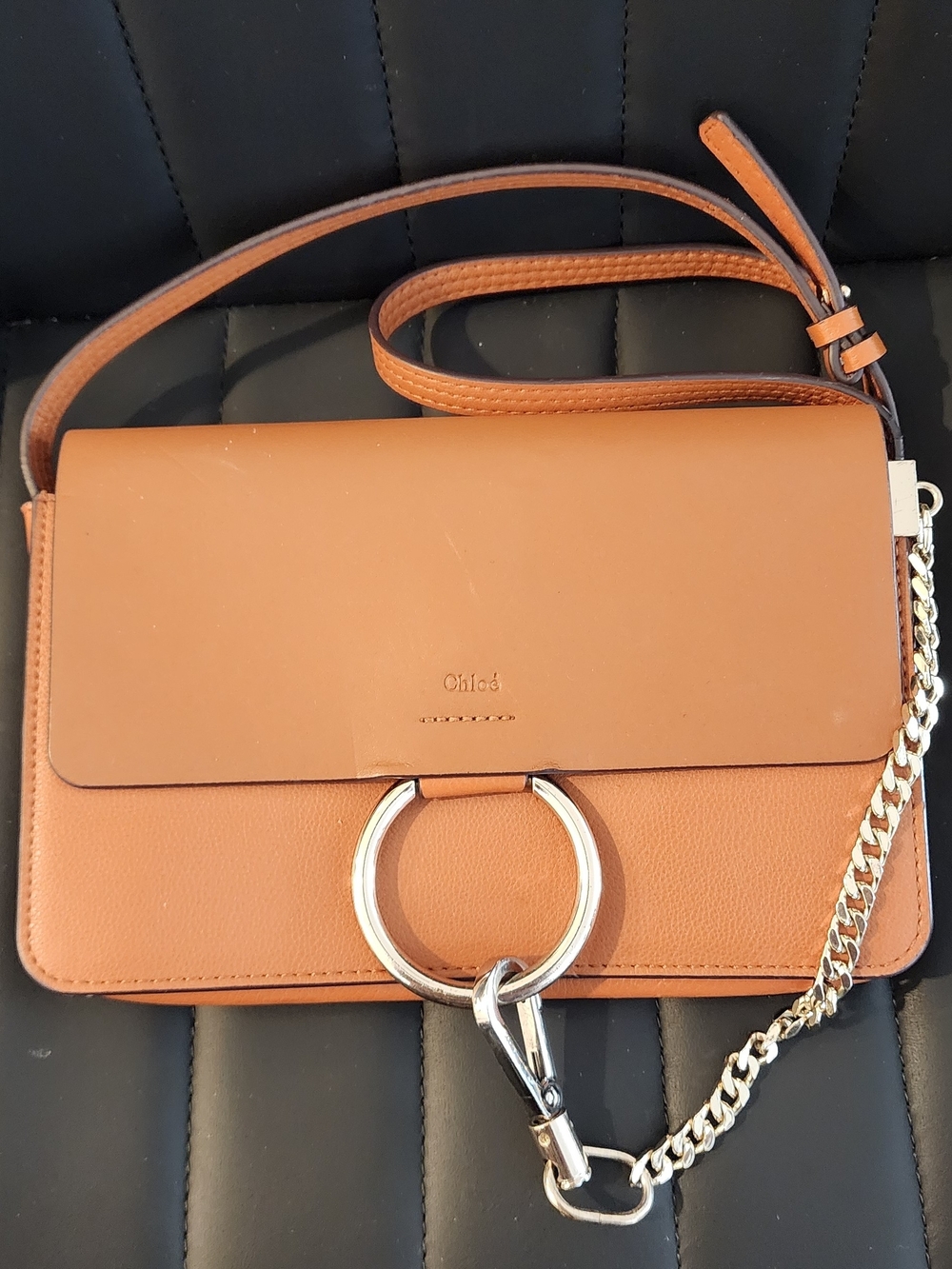Chloé Tan Crossbody with Signature Ring & Chain